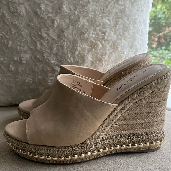 SEVEN DIALS SHANIA NATURAL/NUBUCK ESPADRILLE WEDGE SANDLE/SLIDE SZ 7.5 NWT - Picture 5 of 14